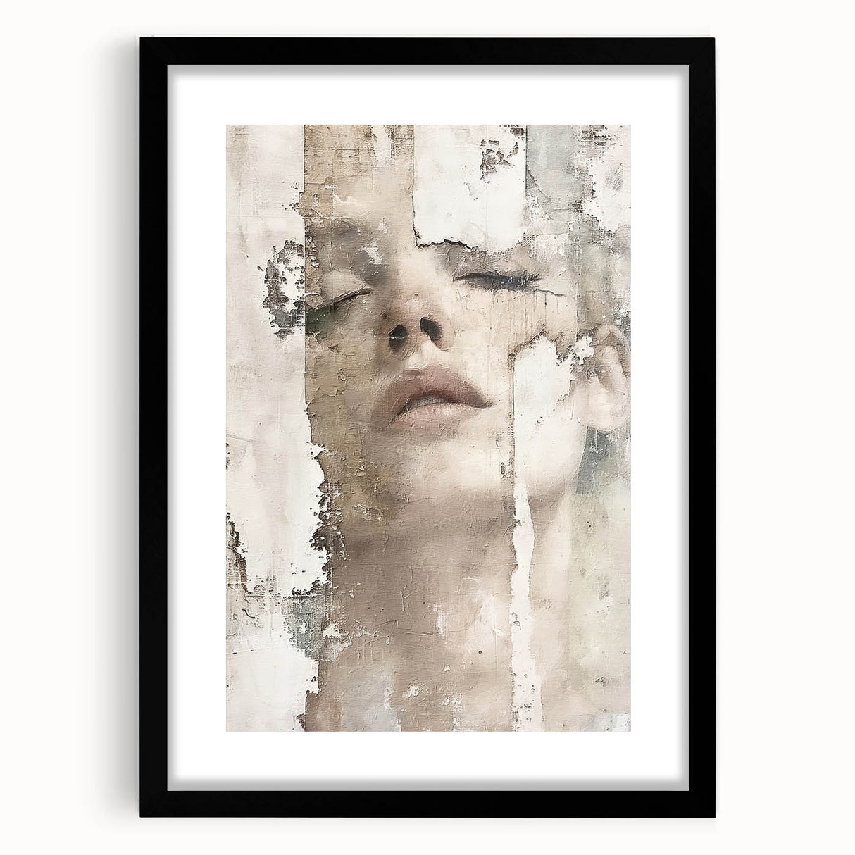 Abstract figurative wall art framed with a black mat, showcasing vibrant colors and dynamic shapes, perfect for modern home decor and artistic expression.