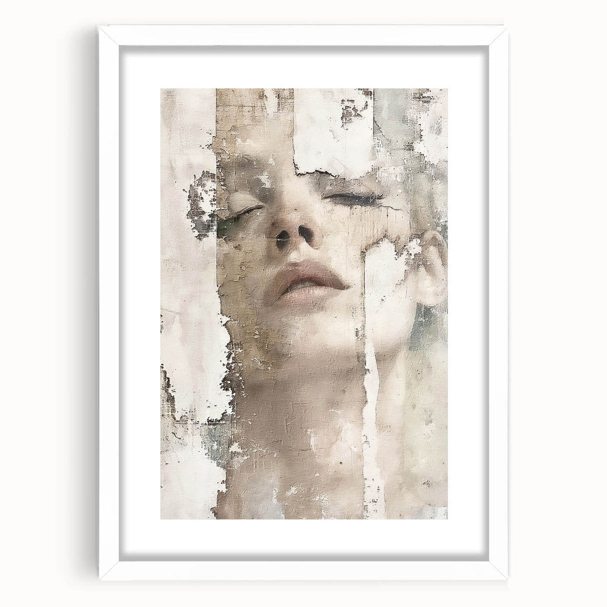 Abstract figurative wall art framed in white, featuring bold colors and dynamic shapes, perfect for modern decor. Ideal for adding artistic flair to any room.