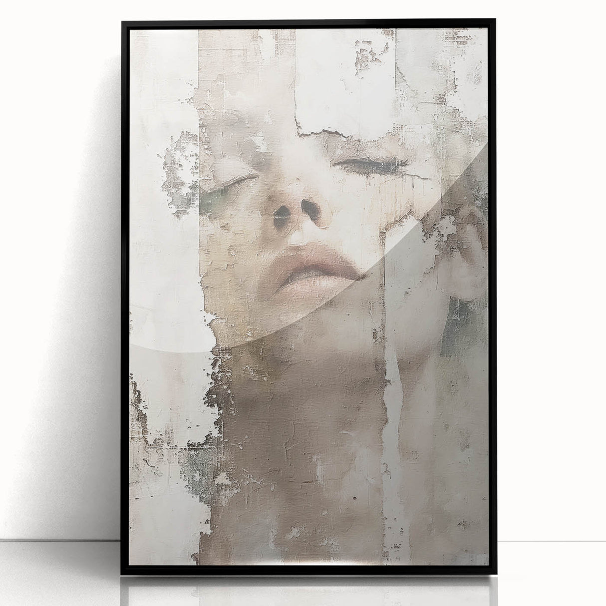 Framed abstract figurative wall art in black acrylic, showcasing a modern design with fluid shapes and dynamic lines, ideal for contemporary decor.