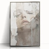 Framed abstract figurative wall art featuring a silver acrylic front, showcasing dynamic shapes and fluid lines, perfect for modern home decor.