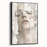 Framed abstract figurative wall art in a black frame, showcasing vibrant colors and dynamic shapes, displayed from a side view, perfect for modern decor.