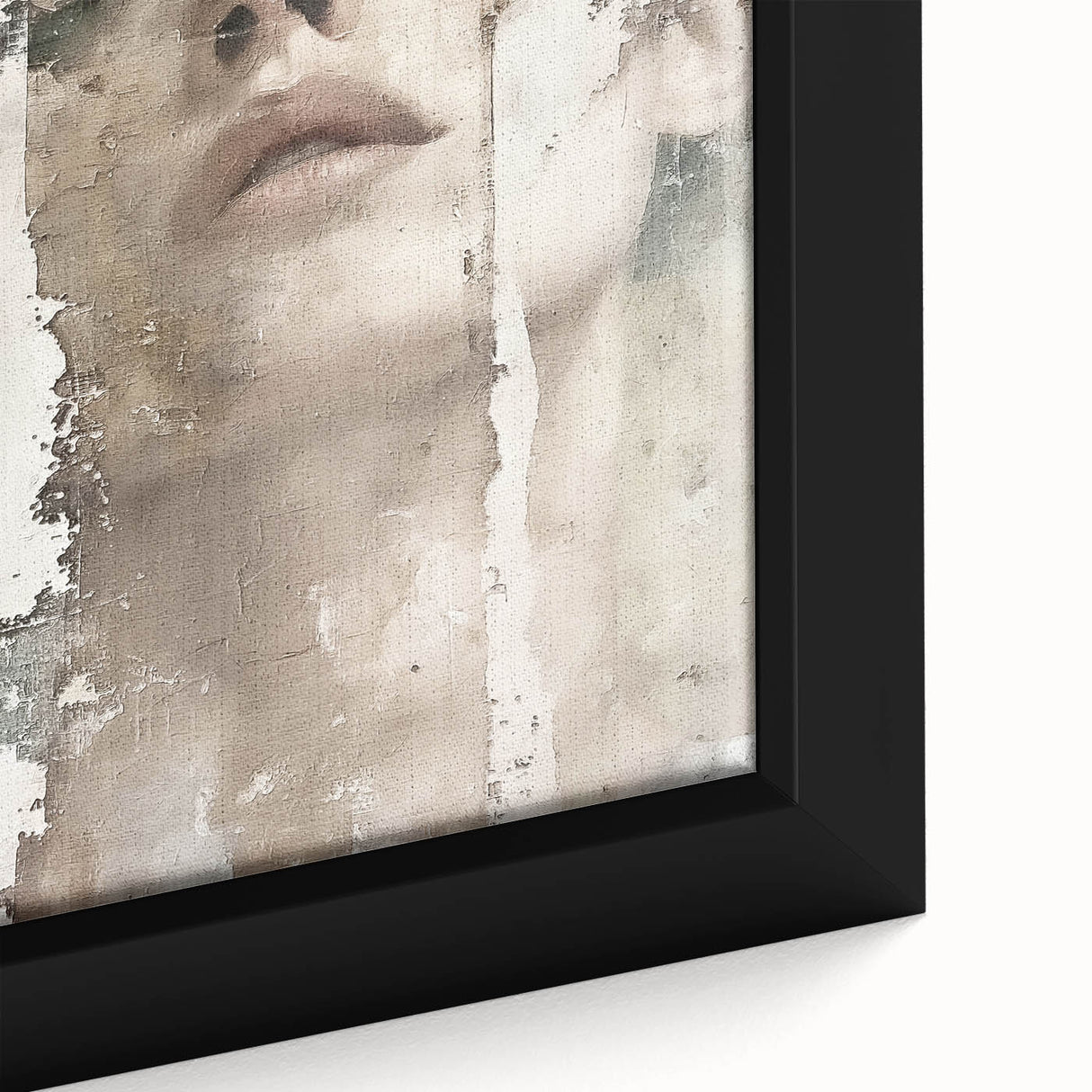 Close-up of framed abstract figurative wall art featuring vibrant colors and intricate patterns, ideal for modern home decor, enhancing artistic ambiance.
