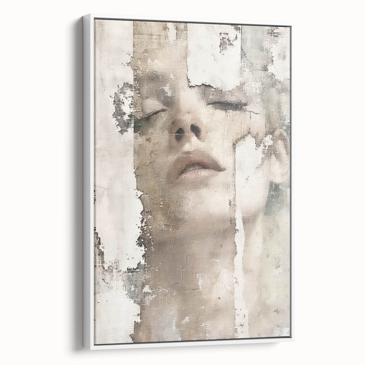 Framed abstract figurative wall art in a white setting, showcasing vibrant colors and intricate patterns, perfect for modern home decor. The canvas adds a touch of elegance to any interior space.