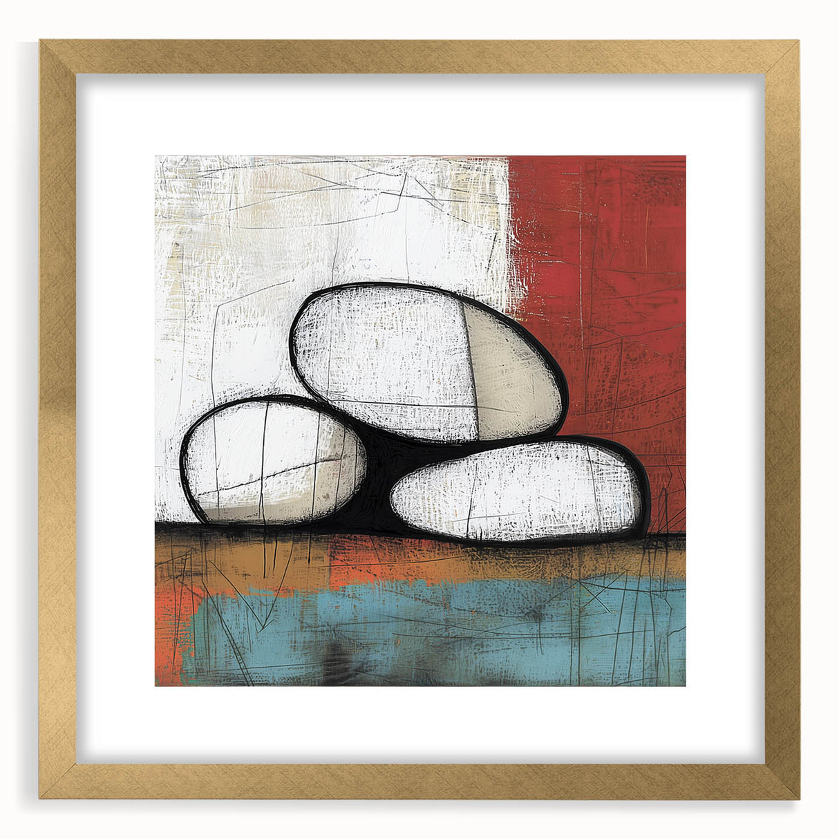 Abstract geometric frame in gold with mat, showcasing a sleek front view design, ideal for modern decor and art display. Perfect for enhancing interior aesthetics.