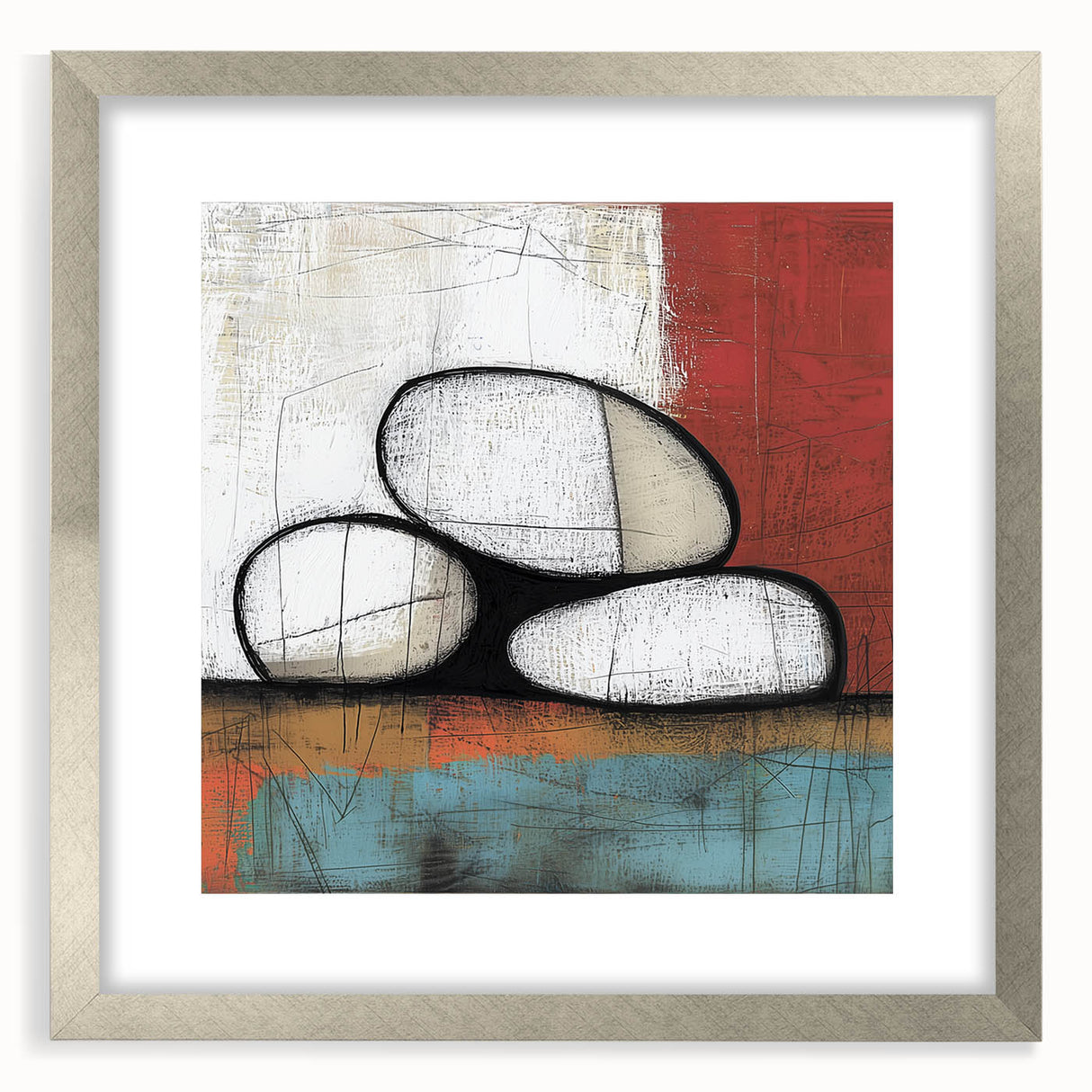 Abstract geometric silver frame with a matte finish, showcasing a modern design suitable for contemporary decor. Ideal for enhancing living spaces or offices.