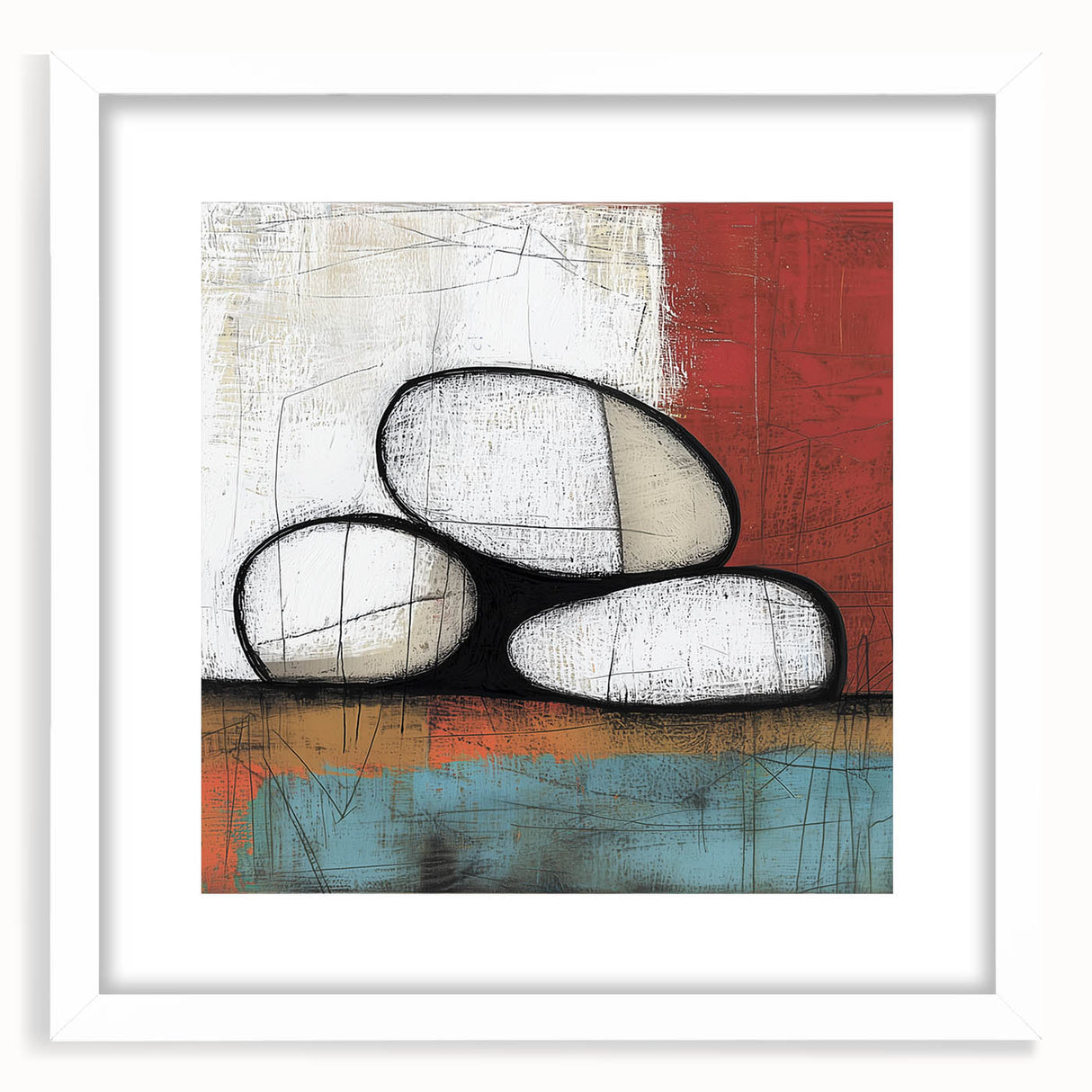 Abstract geometric frame with a white mat, showcasing a modern design suitable for contemporary decor, enhancing any interior space with its clean lines and minimalistic style.