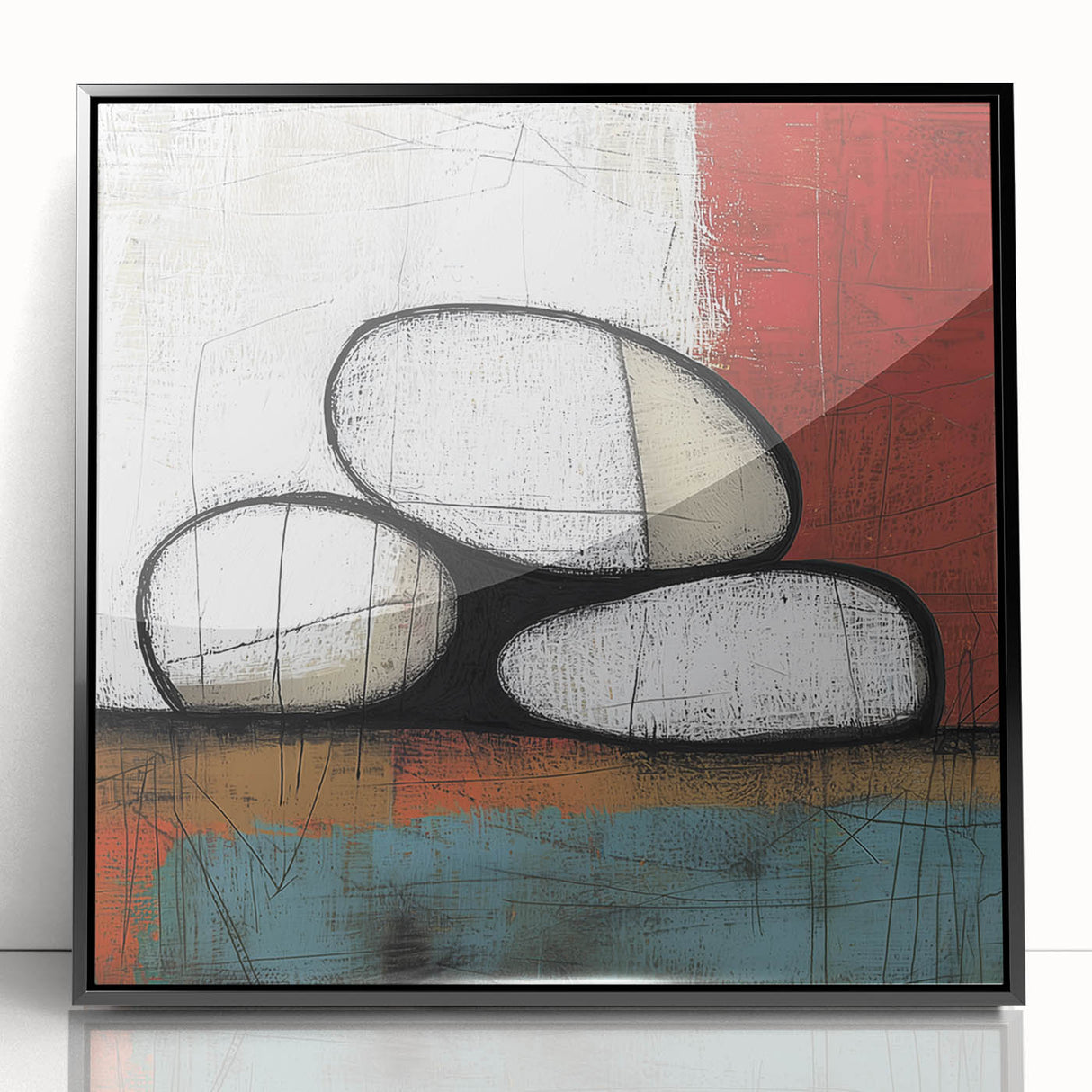 Abstract geometric framed acrylic artwork in black, showcasing intricate patterns and sleek lines, perfect for modern home decor and artistic spaces.