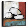 Framed abstract geometric canvas art in black, showcasing a modern design with sharp angles and contrasting shapes, ideal for contemporary home decor.