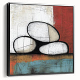 Framed abstract geometric canvas art in black, showcasing a modern design with sharp angles and contrasting shapes, ideal for contemporary home decor.