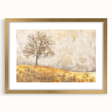 Abstract landscape wall art framed in gold, showcasing vibrant colors and intricate patterns, ideal for modern home decor. The artwork features a serene natural scene that enhances any interior space.