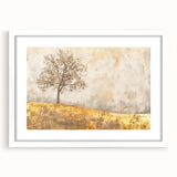 Abstract landscape wall art framed with a white mat, showcasing vibrant colors and dynamic shapes, perfect for modern home decor or office spaces.