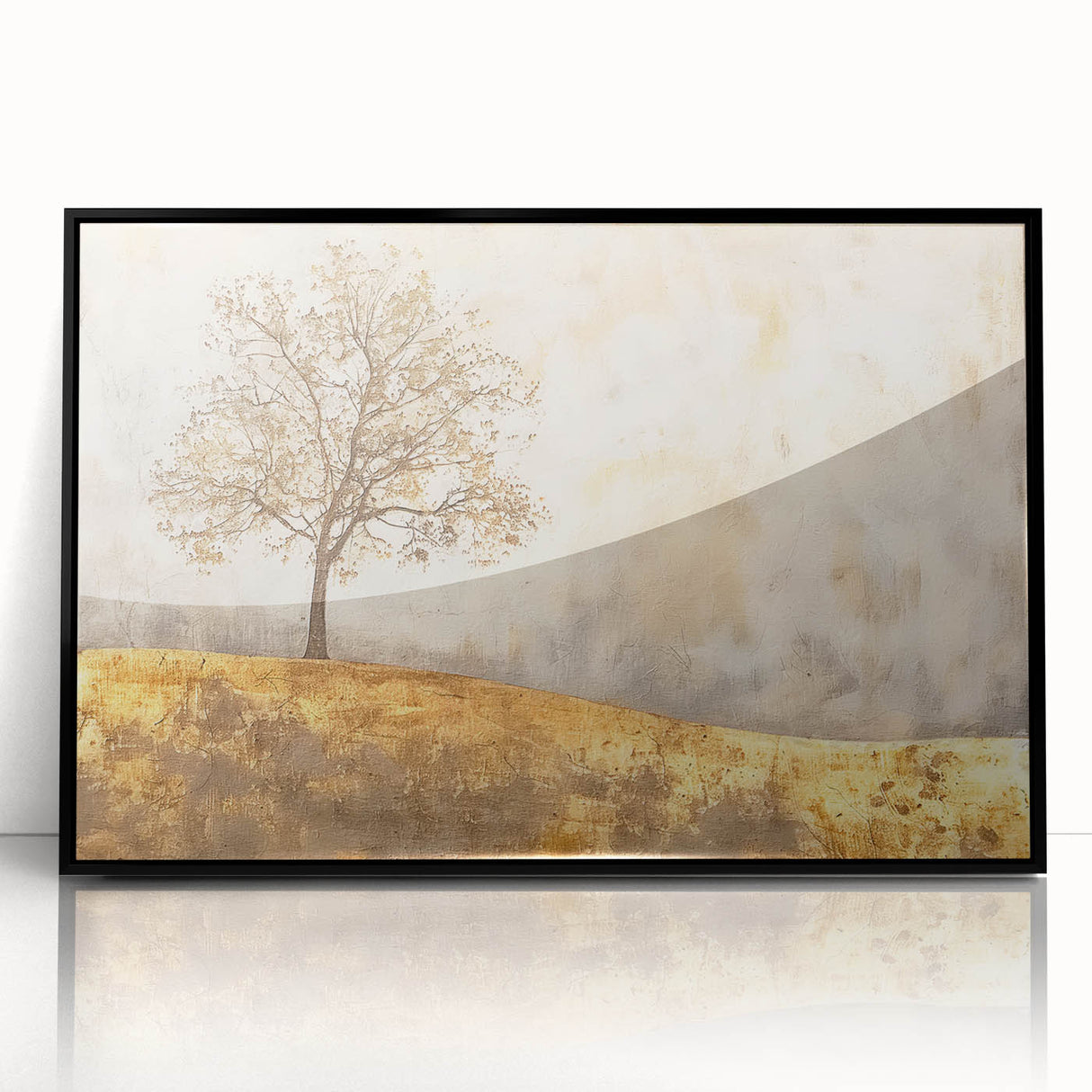Framed abstract landscape wall art featuring vibrant colors and fluid shapes, set in a sleek black frame that enhances modern interior decor. Ideal for contemporary living spaces, this acrylic piece adds a touch of elegance and creativity to any wall.