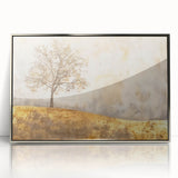Framed abstract landscape wall art featuring silver accents, showcasing a modern design with fluid shapes and soothing colors, perfect for contemporary decor.