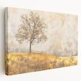 Abstract landscape wall art on stretched canvas, showcasing vibrant colors and fluid shapes, set against a neutral backdrop, ideal for modern decor.