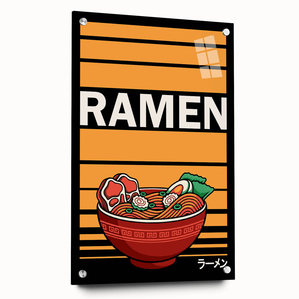 Large abstract wall art of assorted food dishes in muted earth tones on acrylic glass.