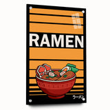 Large abstract wall art of assorted food dishes in muted earth tones on acrylic glass.