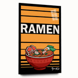 Acrylic print of large abstract wall art featuring assorted food dishes in vibrant colors, ideal for dining room decor.