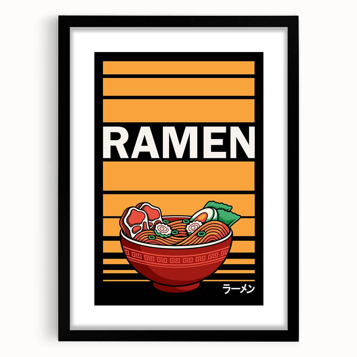 Extra large abstract art print featuring colorful, textured food dishes on a black framed canvas.