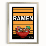 Textured art print of abstract food dishes in muted earth tones, framed in silver, suitable for bedroom art.