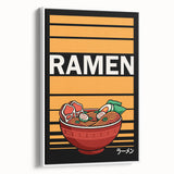 Vintage poster art of colorful food dishes on a large framed canvas, ideal for living room decor.