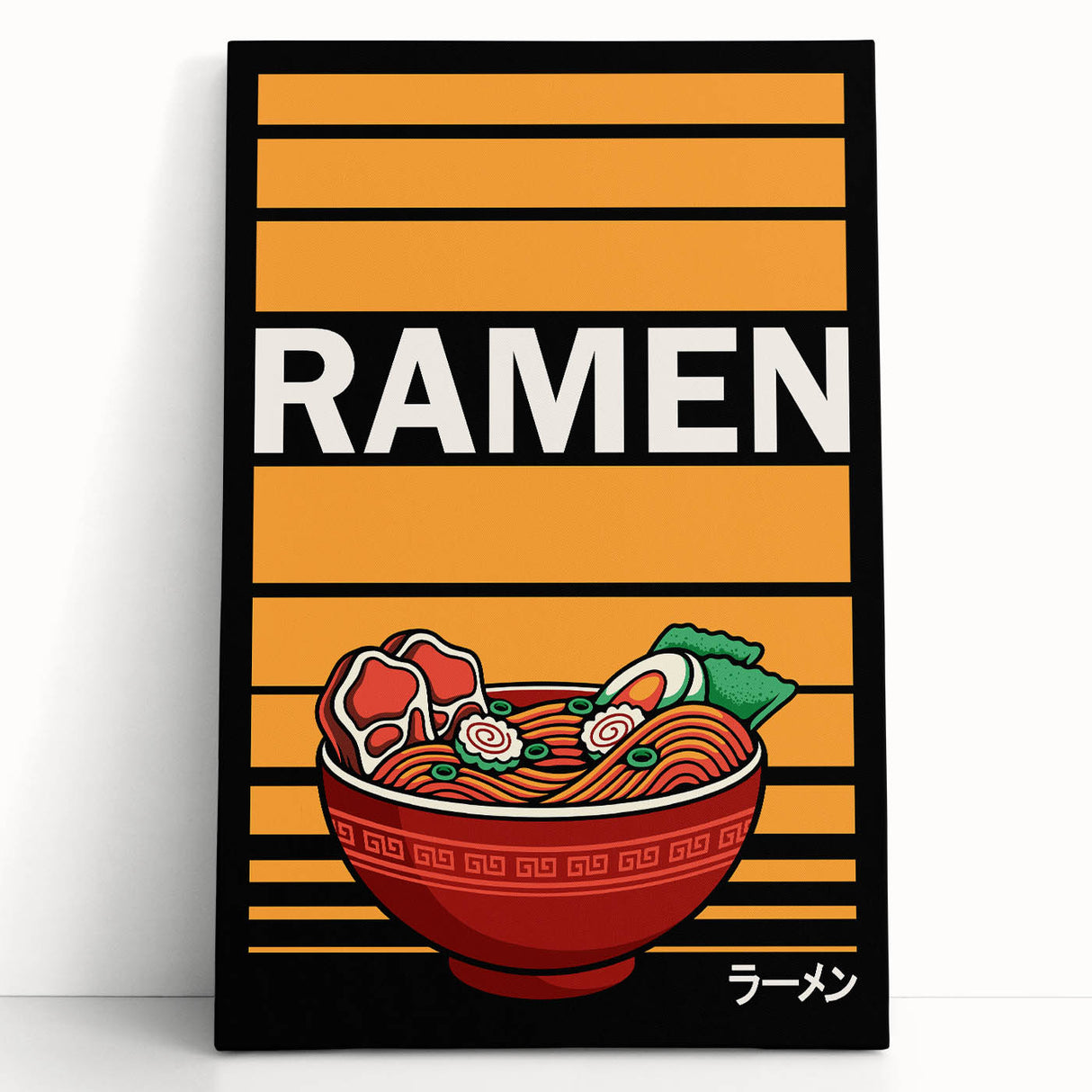 Black and white stretched canvas featuring an assortment of dishes, ideal for kitchen wall art.