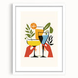 Abstract art print featuring swirling patterns in deep blue and white, framed in white, ideal for dining room decor.