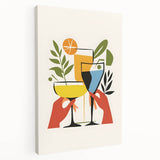 Large stretched canvas featuring a colorful assortment of fruits and beverages, ideal for kitchen wall art.