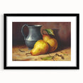 Abstract art print featuring vibrant hues of various fruits on a textured canvas, framed in black.