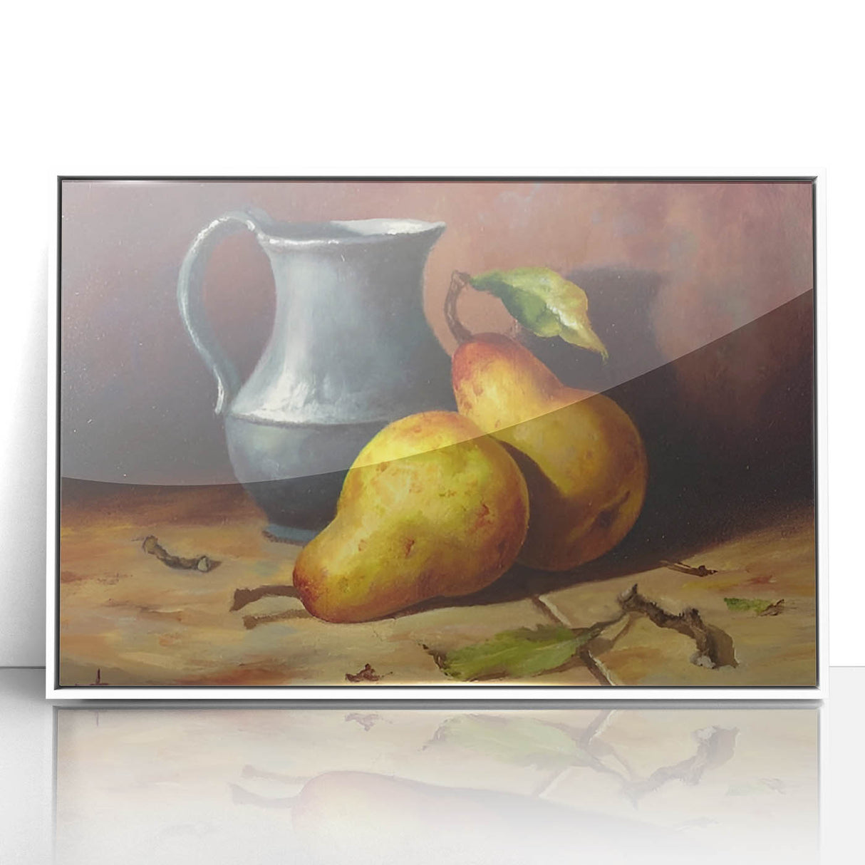 Framed acrylic poster featuring a colorful array of fruits in an art deco style, ideal for modern kitchen decor.