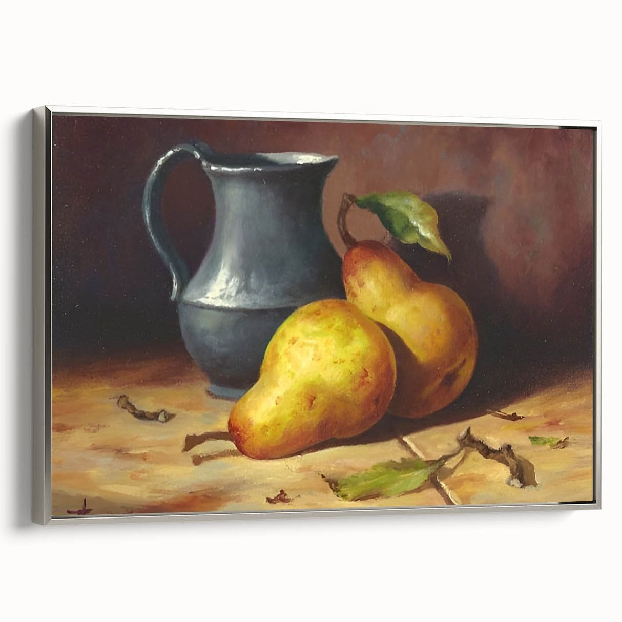 Framed canvas featuring a vintage poster of colorful fruits, ideal for kitchen wall decor.