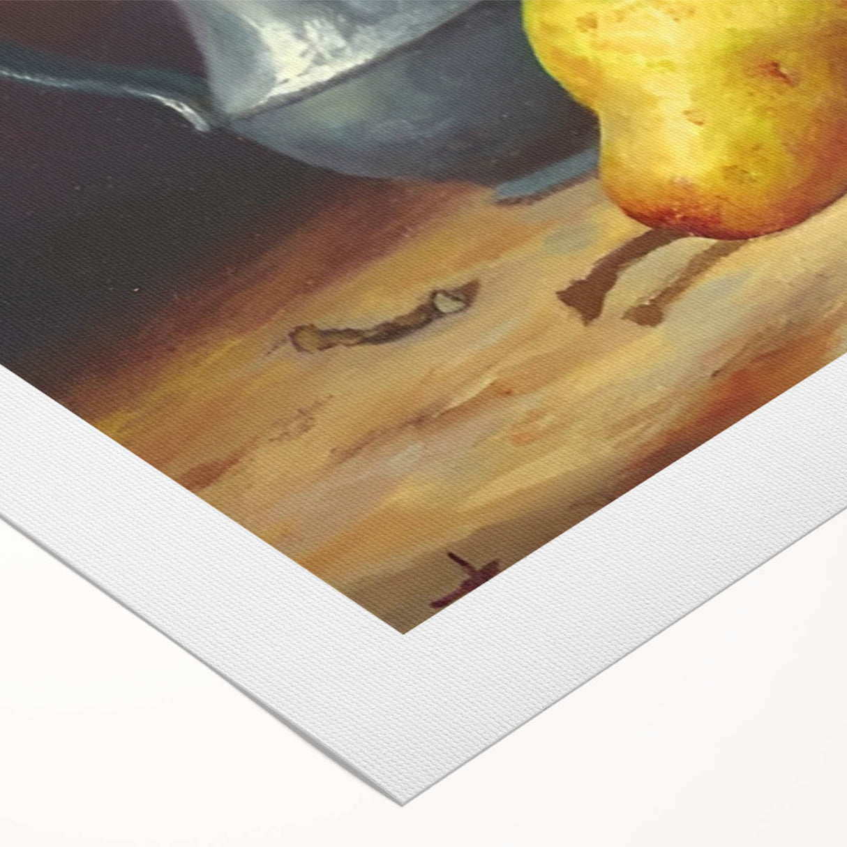 Art deco poster featuring an array of assorted fruits in bold colors on rolled canvas, suitable for dining room decor.