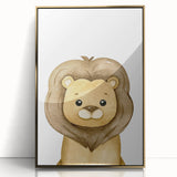 Framed Canvas Art for Children – Cute Watercolor Lion Print