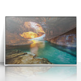 Framed acrylic artwork depicting a stunning landscape of vibrant canyons, featuring rich colors and intricate details, perfect for enhancing home decor and adding a touch of nature-inspired elegance.