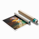 Vibrant landscape print showcasing majestic canyons in rich earth tones, rolled for easy shipping, perfect for home decor enthusiasts and nature lovers.