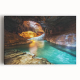 Stretched canvas artwork depicting a vibrant landscape of canyons in rich earth tones, perfect for enhancing home decor with a natural, adventurous vibe.