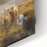 Close-up view of vibrant landscape wall art depicting a serene countryside scene, featuring rich green fields and a blue sky, printed on acrylic glass for a modern touch.