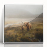 Framed acrylic landscape wall art depicting a serene countryside scene with lush greenery and a clear blue sky, showcased in a modern white frame.