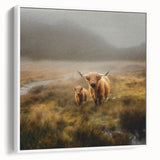 Framed canvas wall art showcasing a serene countryside landscape with lush green fields and a clear blue sky, set against a white frame, perfect for home decor.