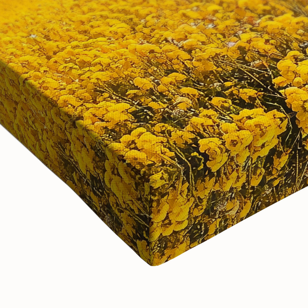 Close-up of a vibrant countryside landscape stretched canvas featuring lush green fields, a clear blue sky, and soft rolling hills, perfect for home decor enhancement.