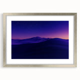 Desert landscape framed artwork featuring a silver mat and sleek frame, showcasing vibrant desert hues and details, perfect for modern home decor.