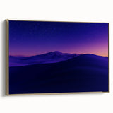 Framed canvas artwork showcasing a stunning desert landscape with vibrant colors and intricate details, elegantly bordered with a gold frame, perfect for home decor.