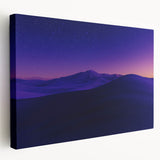 Desert landscape stretched canvas showcasing vibrant hues of orange and yellow, depicting a serene sunset over sand dunes, ideal for home decor and artistic inspiration.