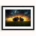 Black-framed landscape art print featuring serene fields, elegantly matted for a refined look. Ideal for home decor, it complements modern interiors beautifully.