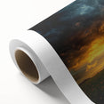 Rolled canvas print showcasing a vibrant landscape design with rolling fields and a serene sky, packaged securely in a durable cardboard tube for safe transport.