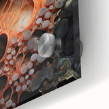 Large abstract wall art in mid-century modernist style on acrylic glass, featuring natural close-up elements in earth tones.