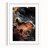 Abstract art print featuring natural close-up elements in muted earth tones, framed with a white mat.