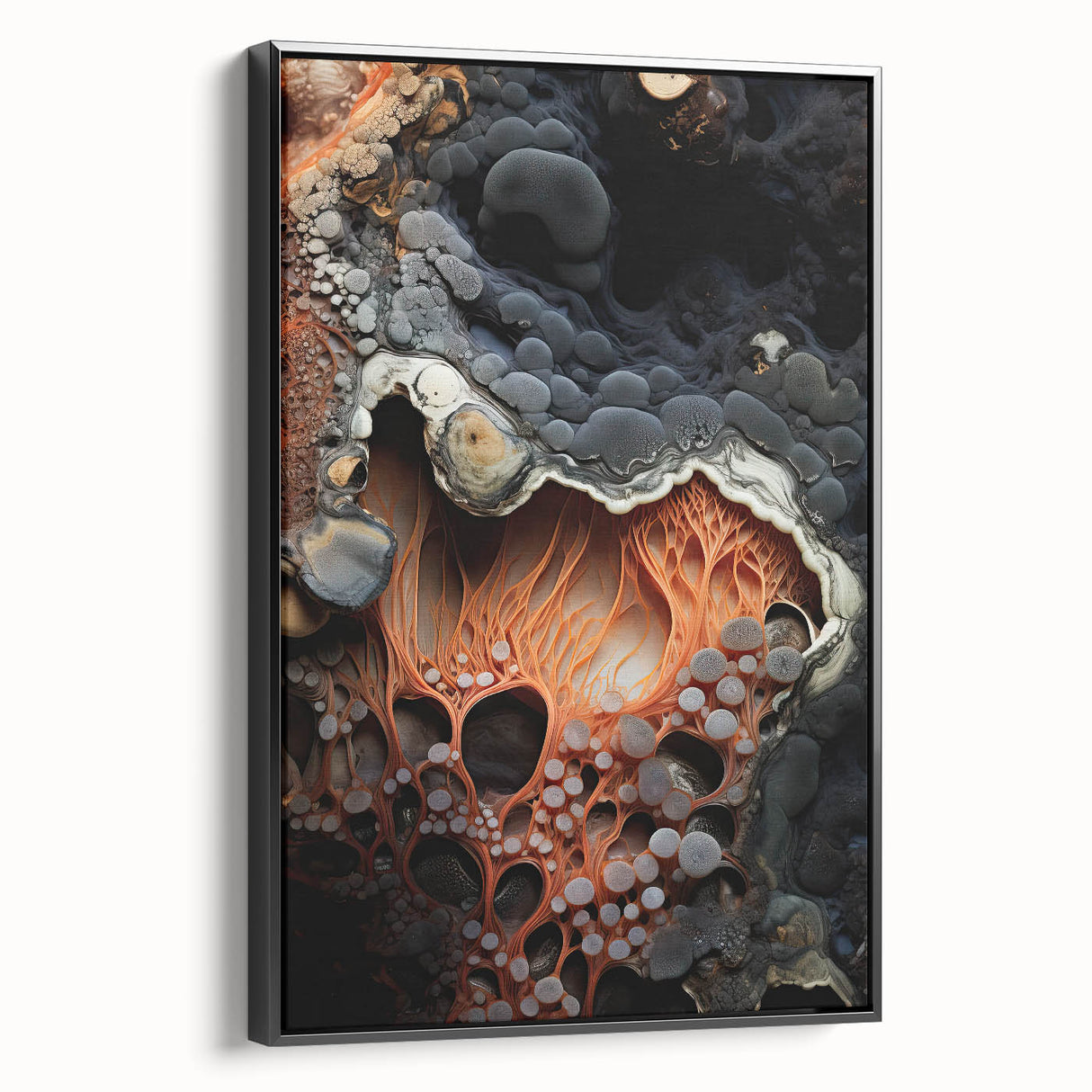 Large abstract wall art featuring organic shapes in earth tones on a framed canvas, suitable for modern art wall decor.