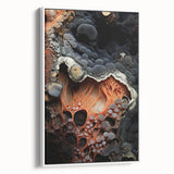 Vintage poster art featuring colorful natural elements on a large white framed canvas, suitable for living room decor.