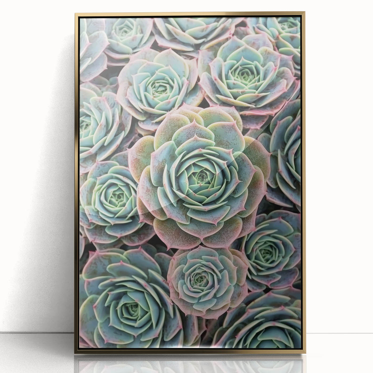 Framed acrylic print of close-up floral design in soft pastel shades, suitable for nursery wall art or modern decor.