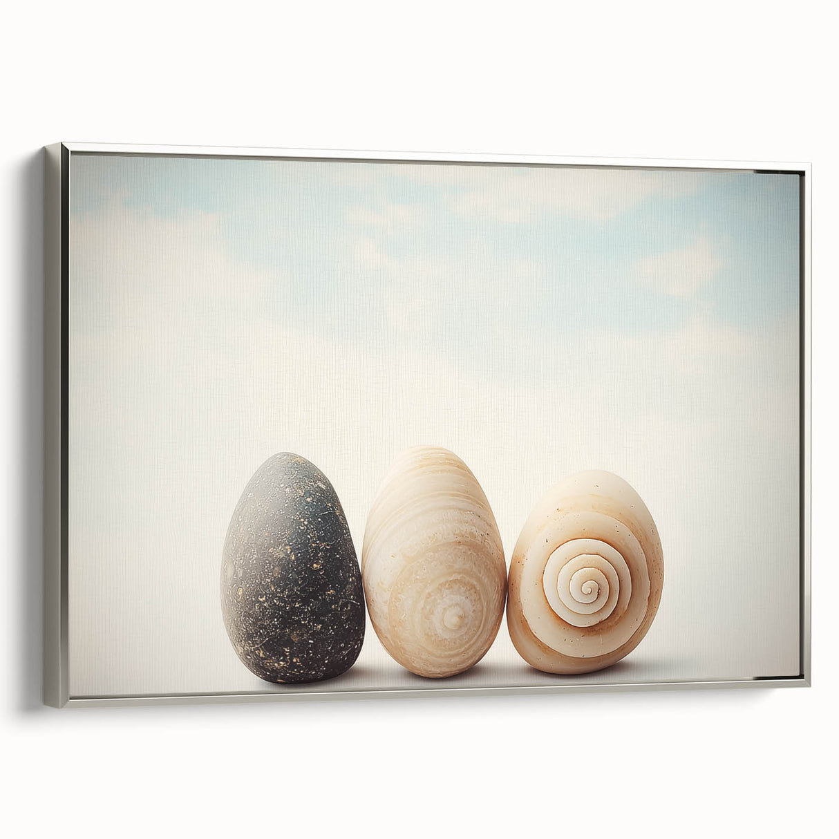 Framed canvas of a vintage landscape painting featuring colorful foliage against a black background.